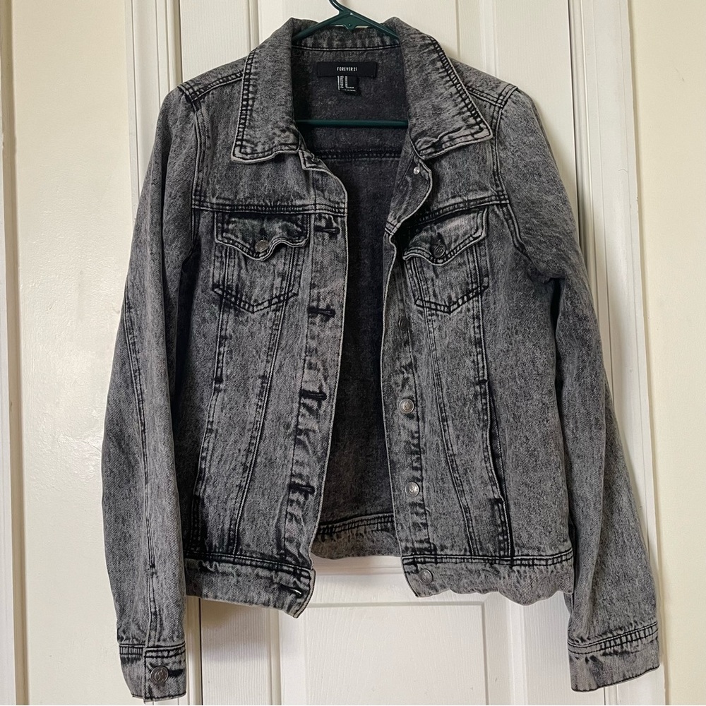 Acid wash grey denim jacket